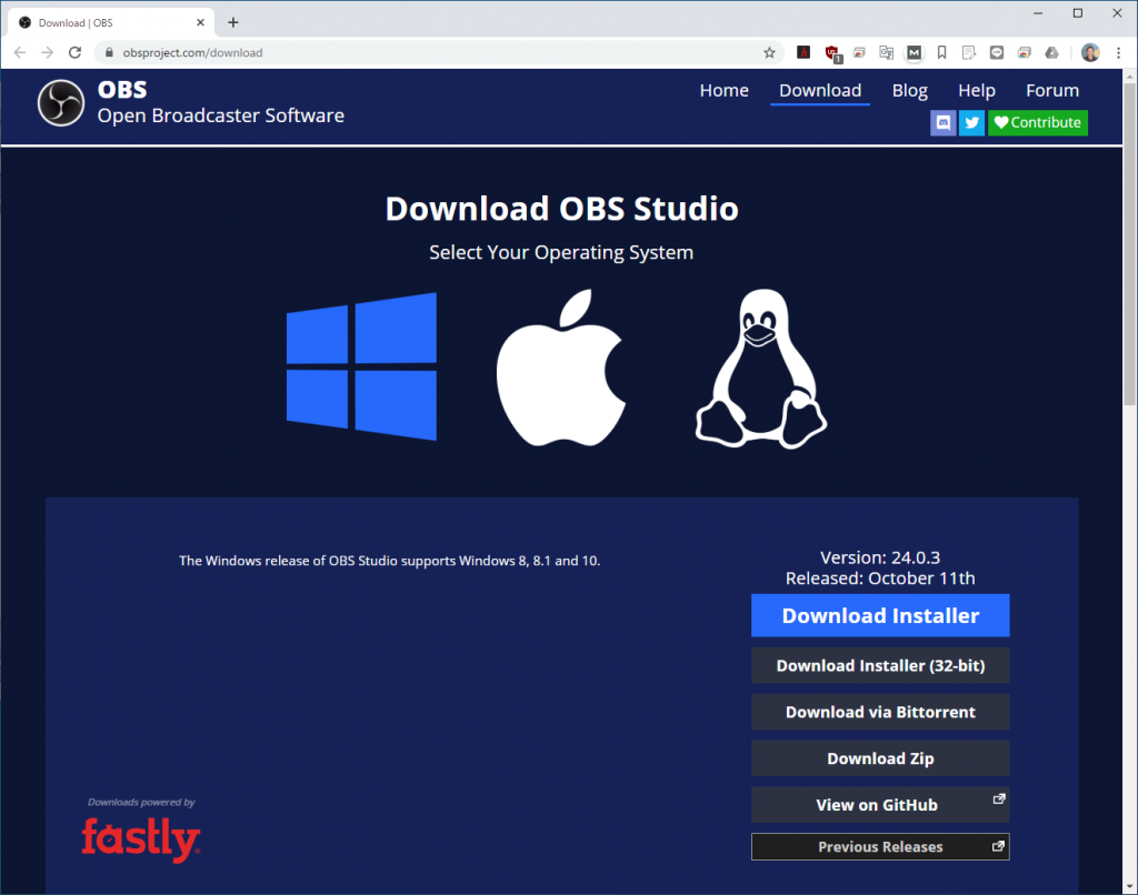 配信ソフトOBS（Open Broadcaster Software）をダウンロードする